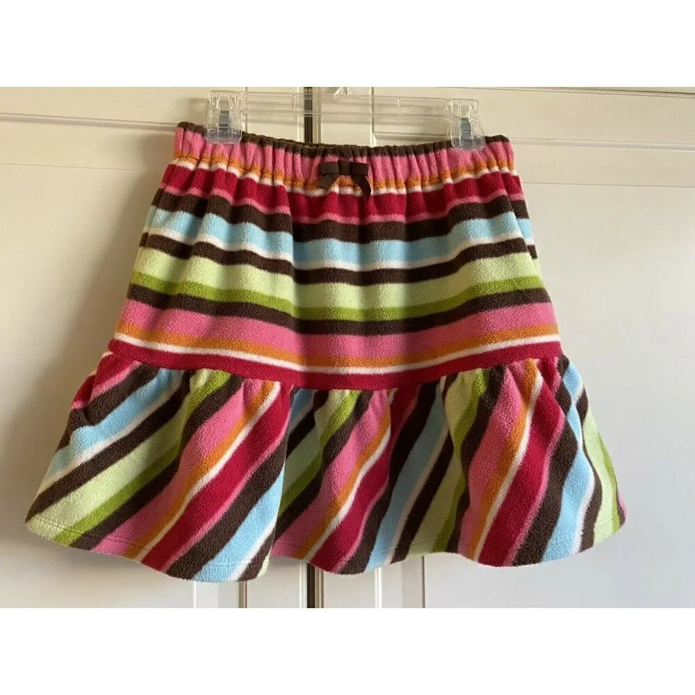 Gymboree Sz 10 Striped Skirt Brown Blue Green Pink Red Fleece